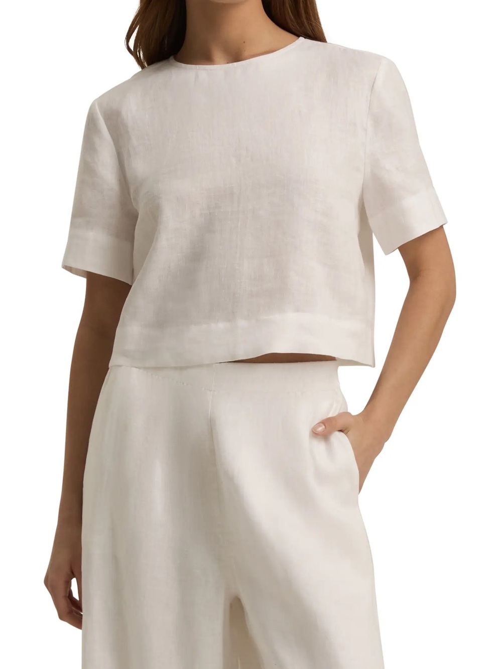 Favorite Daughter Easy Breezy Linen Crop T-Shirt, XS